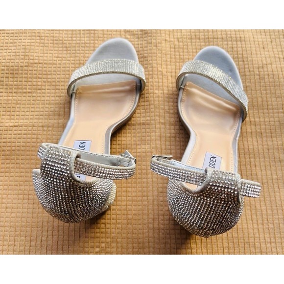 Steve Madden Carrson Rhinestone Ankle Strap Block Heel Silver 11M - Picture 2 of 8